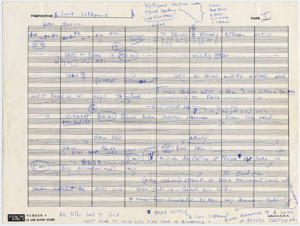 Original sheet music for 'A Love Supreme'